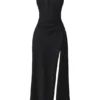 Zanab – Schwarzes Maxikleid mit Oberschenkel-Schlitz Zanab – Schwarzes Maxikleid mit Oberschenkel-Schlitz